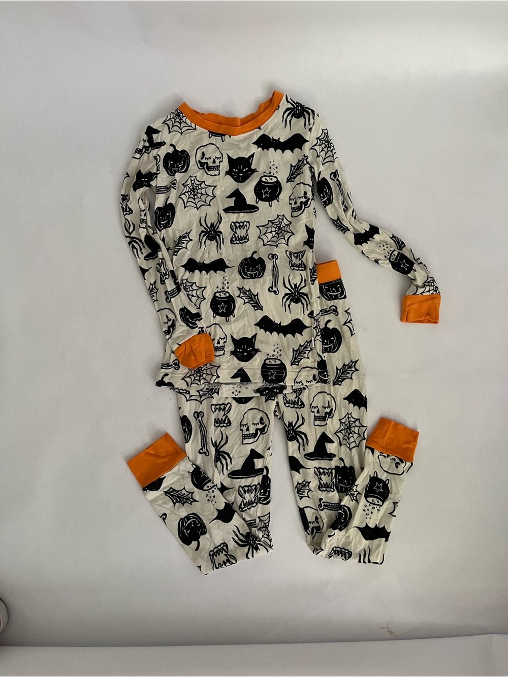 Little Sleepies Halloween Pajama Set - Orange & White Spooky Print 4T